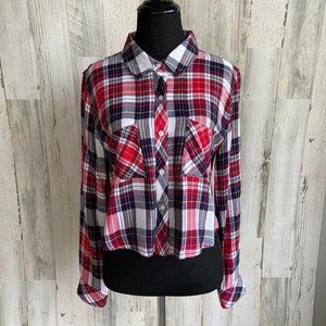 CLEARANCE! Rails Women's Size Small Crop Plaid Button Down Shirt Long Sleeve